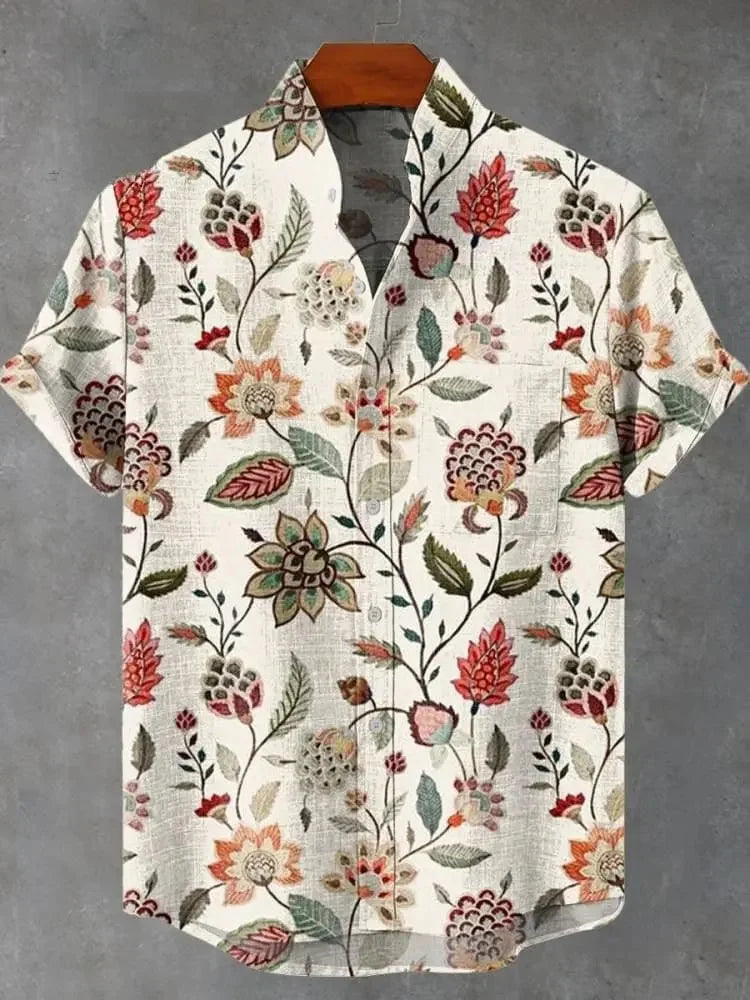 Men's Shirt Vintage Fish Japanese Art Linen Blend Comfortable Casual Breathable Hawaiian Shirt Lapel Short Sleeve Shirt