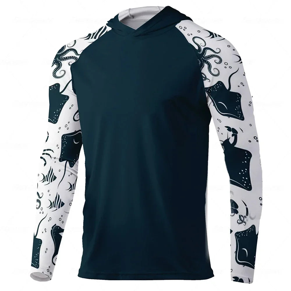 Men Hood Fishing Shirt Lone Sleeved
