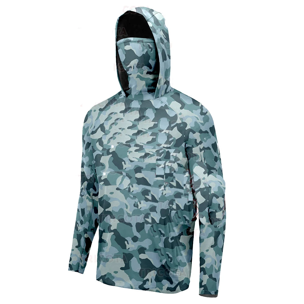Fishing Shirts UPF 50+ Mens Hooded Fishing Shirt With Mask UV Hoodie Men Hooded Fishing Shirts Breathable Fishing Hoodie