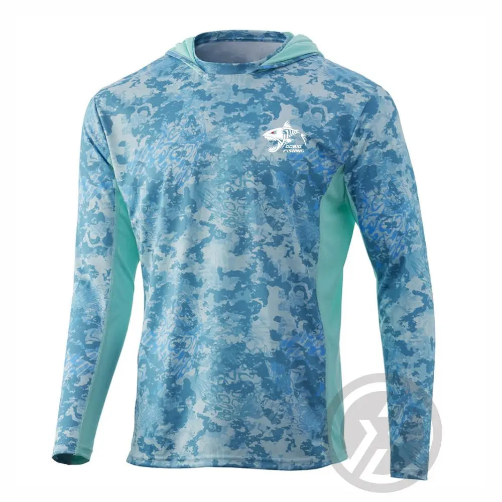 Fishing Hoodie T-shirts Men Long Sleeve Anti-Uv Sun Protection Hoodies Face Mask Apparel Hunting Jungle Camouflage Sea Fishing