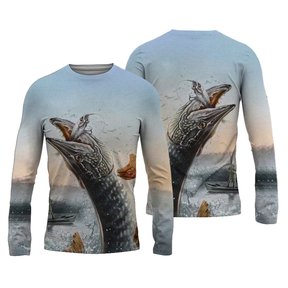 Men's Fishing Shirts 3D Pinting Fishing Apparel Breathable T-Shirt Long Sleeve Summer Outdoor Sports Crewneck Fishing Shirts
