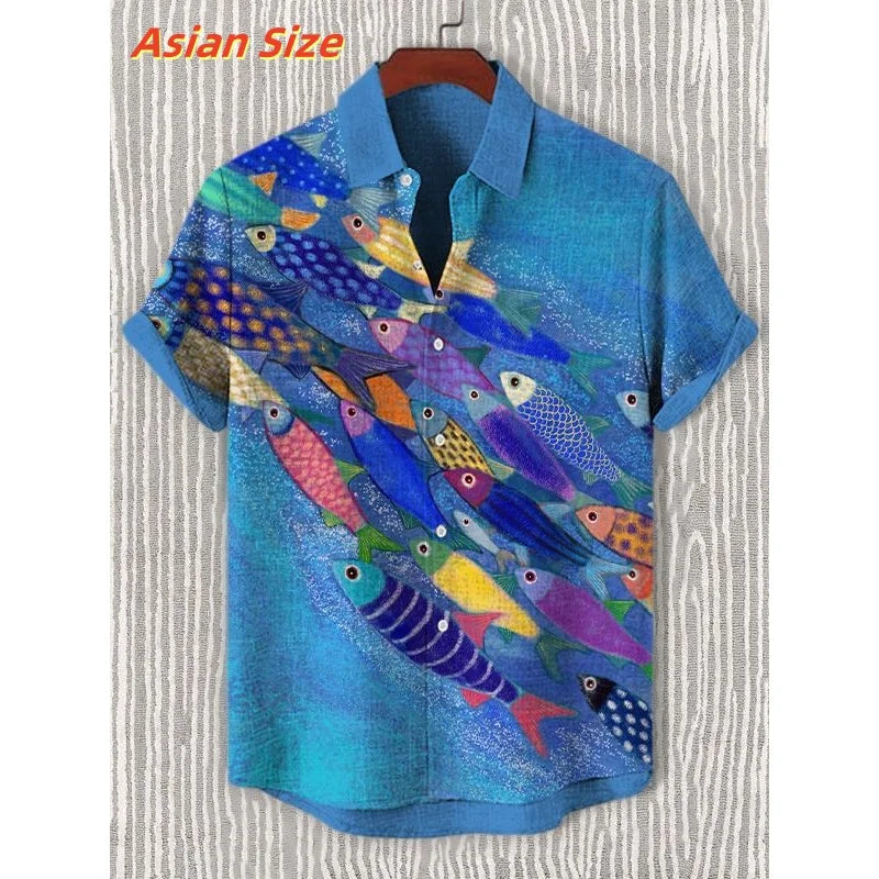 Men's Fish Pattern Hawaiian Shirt — 3D Marine Life Print