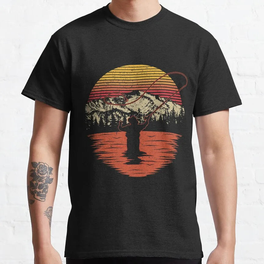 Men's Fly Fishing Trout Graphic T-Shirt — Short Sleeve Cotton