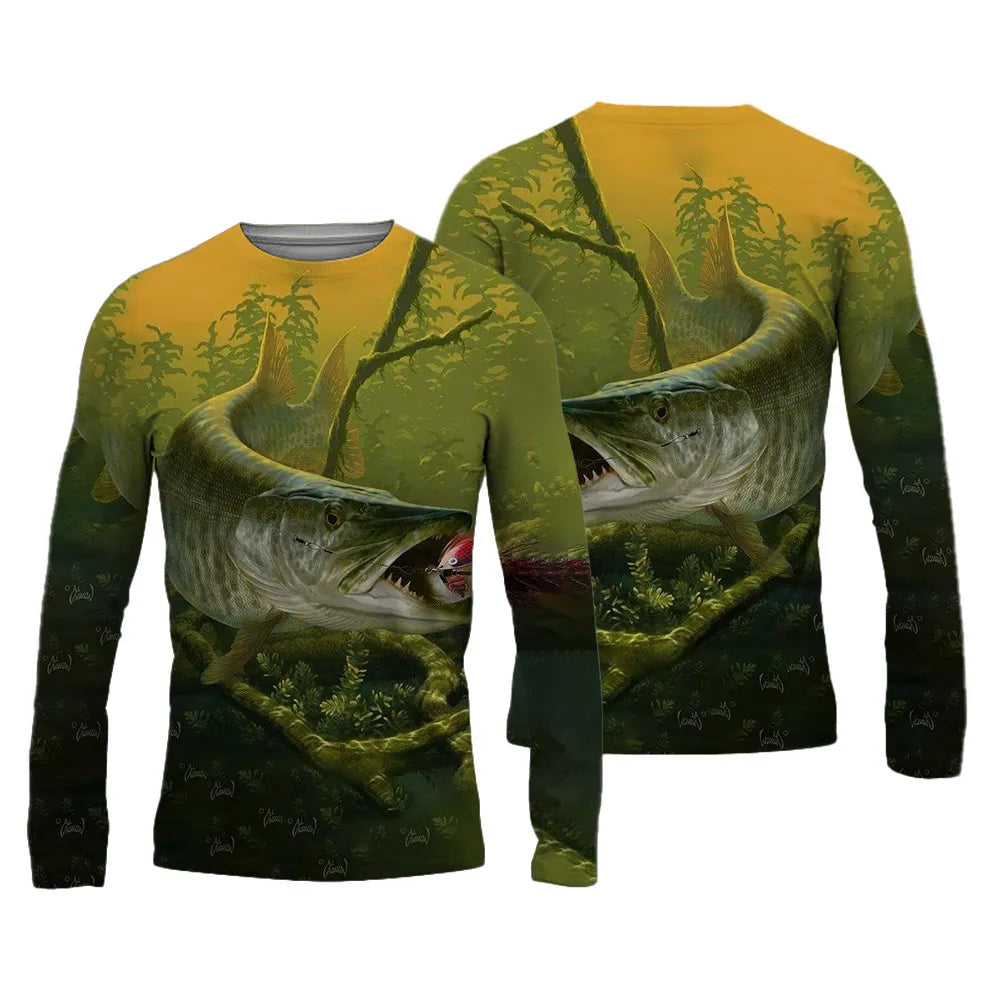 Men's Fishing Shirts 3D Pinting Fishing Apparel Breathable T-Shirt Long Sleeve Summer Outdoor Sports Crewneck Fishing Shirts