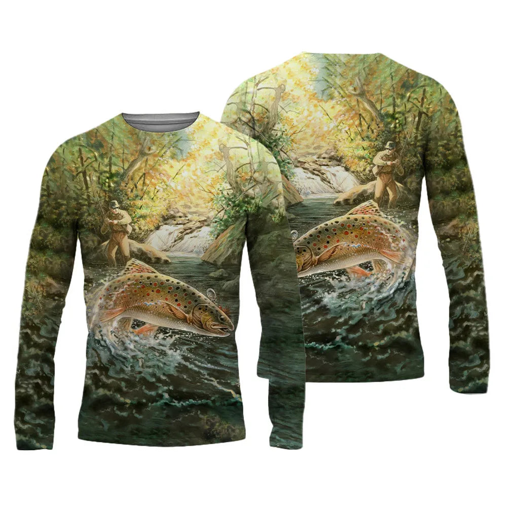 Men's Fishing Shirts 3D Pinting Fishing Apparel Breathable T-Shirt Long Sleeve Summer Outdoor Sports Crewneck Fishing Shirts