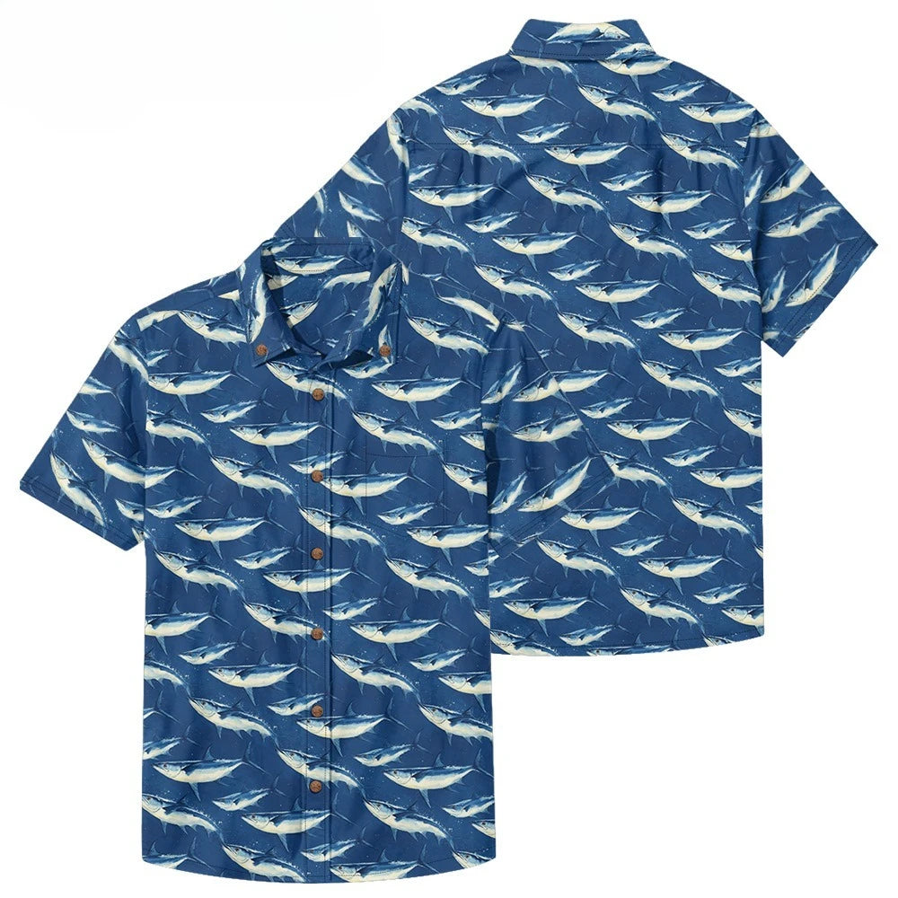 Men's Casual Fishing Button-Down Shirt — Vintage Beach Style