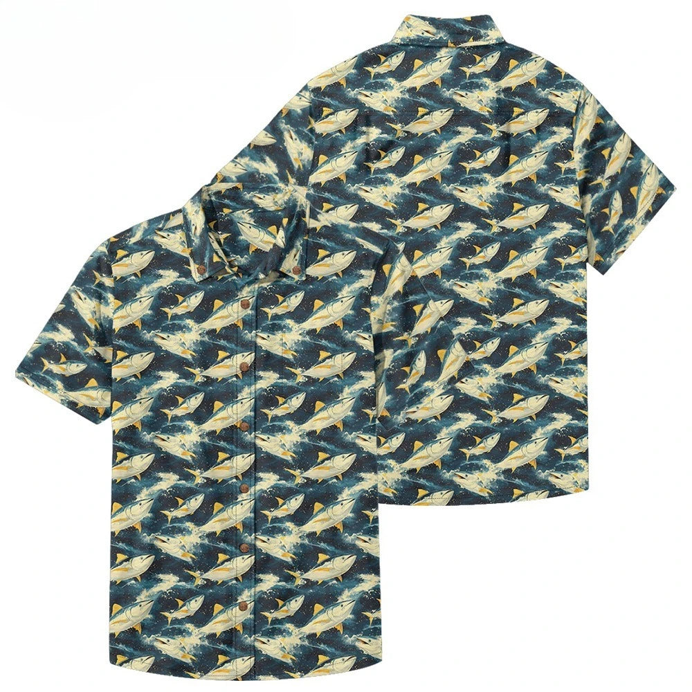 Men's Casual Fishing Button-Down Shirt — Vintage Beach Style