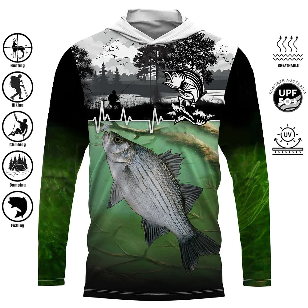 Fishing Shirts Hooded Shirt Uv Protection Man Outdoor Fashion Print Moisture Wicking Fishing Apparel Tops