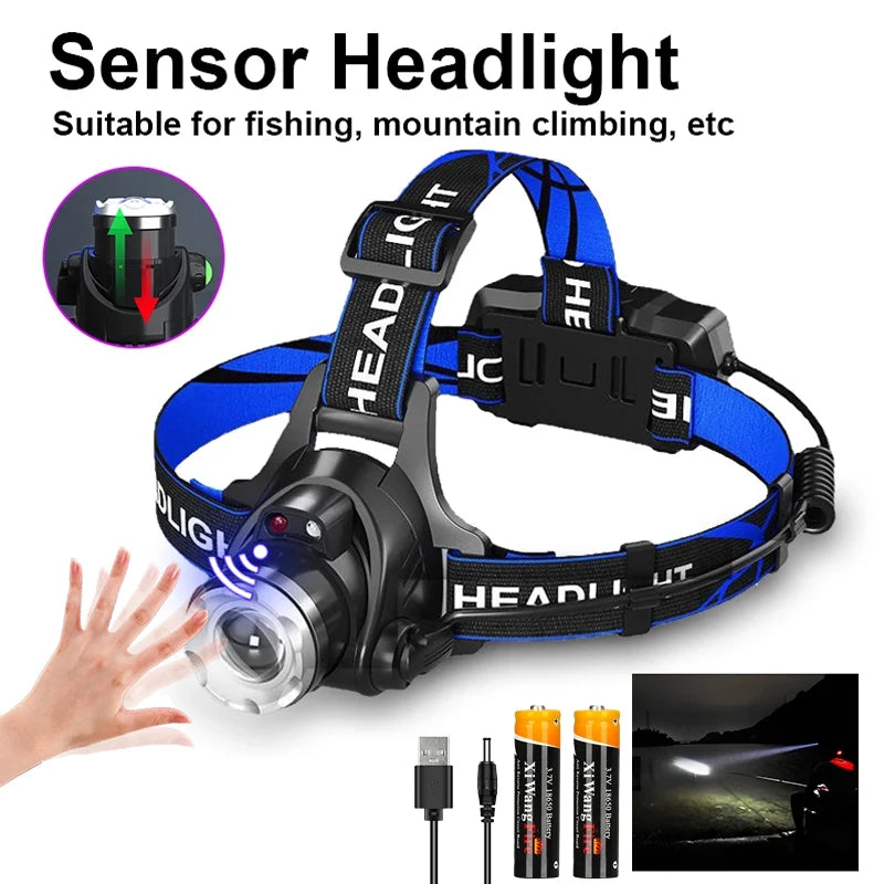Powerful LED Induction Headlamp USB/DC Rechargeable