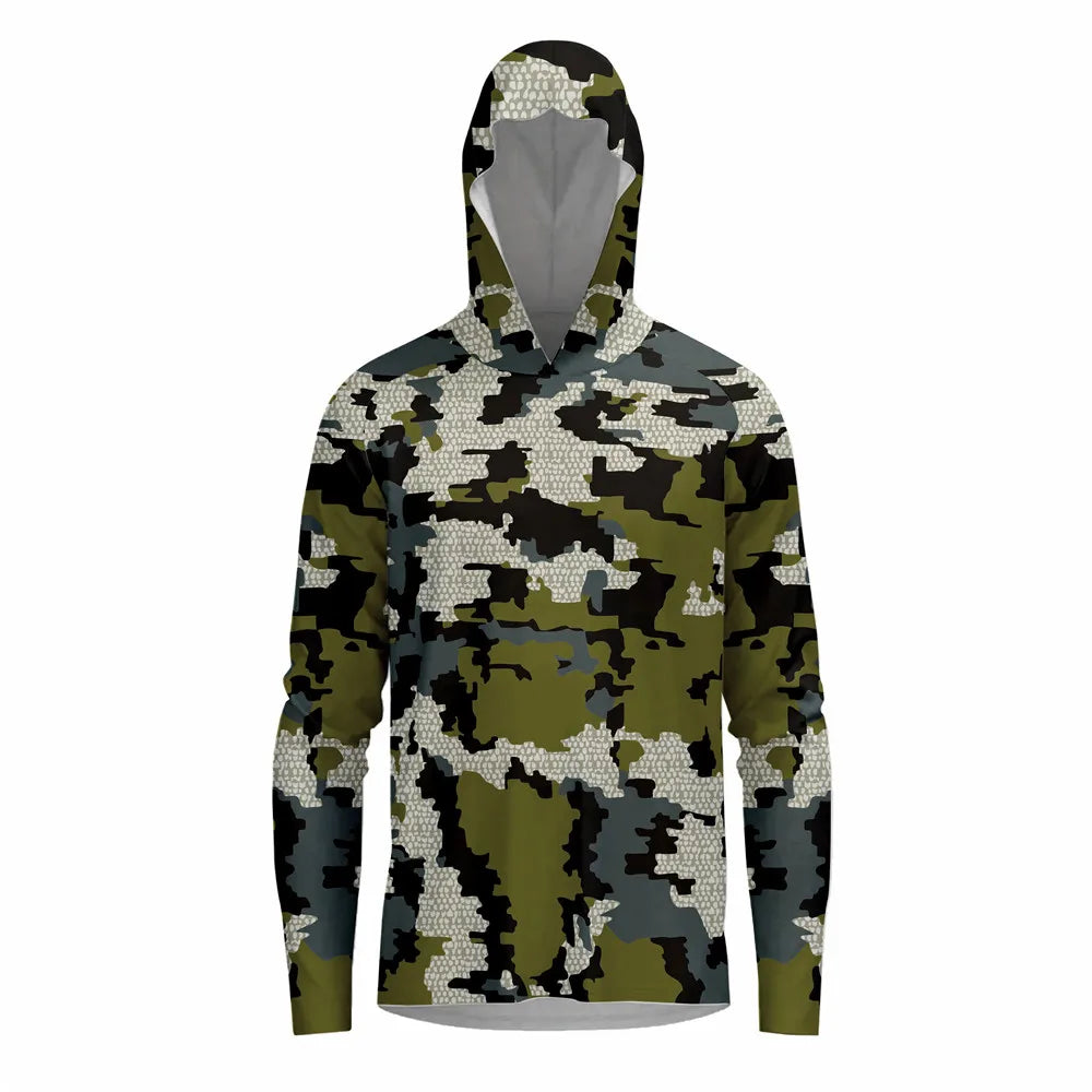 Fishing Shirts Men Sun Protection Hoodie Mask All-in-one Fishing Clothing Ropa Pesca Hunting Camping Angling T-shirt Upf 50+