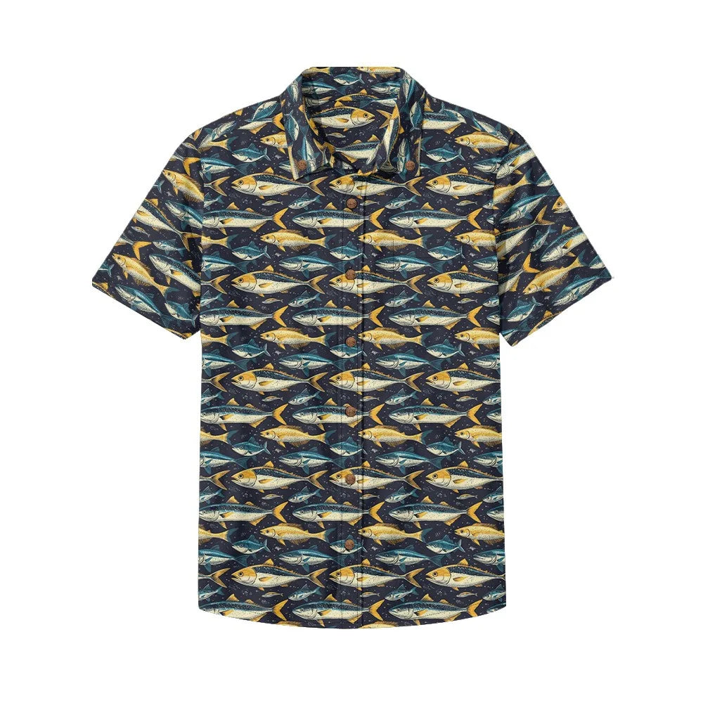 Men's Casual Fishing Button-Down Shirt — Vintage Beach Style