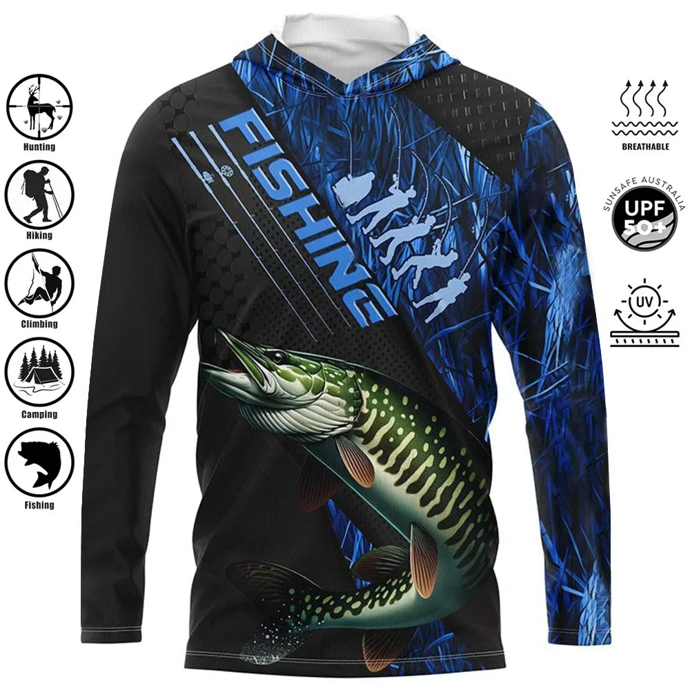 Fishing Shirts Hooded Shirt Uv Protection Man Outdoor Fashion Print Moisture Wicking Fishing Apparel Tops
