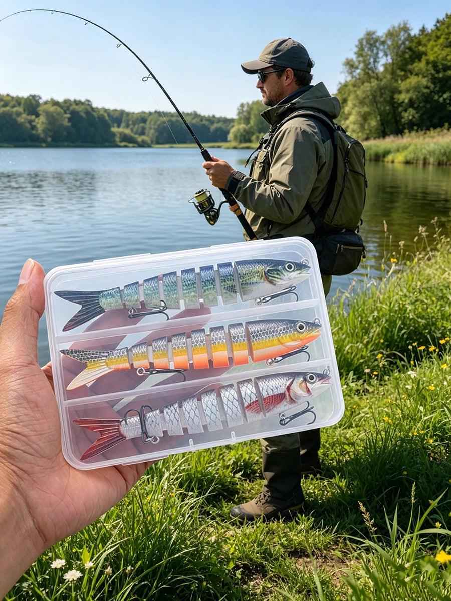 3pcs 8 Segment Fishing Lure Multi Jointed Swimbait Artificial Bait Slow Sinking Bionic Fishing Bait Cool Fishing Gear