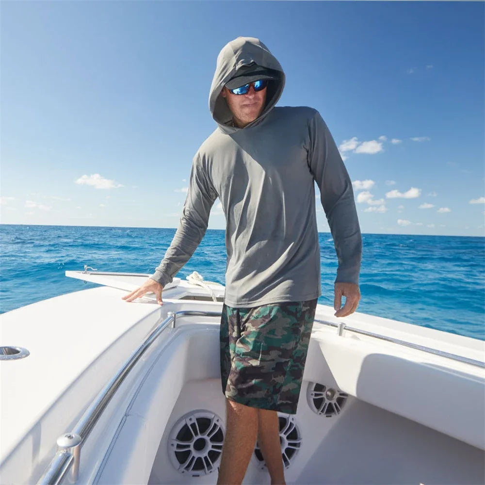Men's Hooded Angling Shirt — Long Sleeve, Breathable Sun Protection
