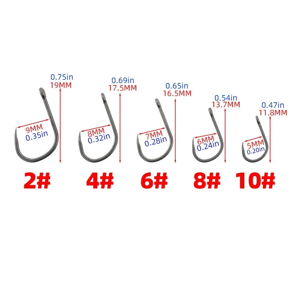 Hirisi 50pcs Barbless Fishing Hooks PTFE Coated High Carbon Steel Hook 8002 Freshwater Fishing Supplies