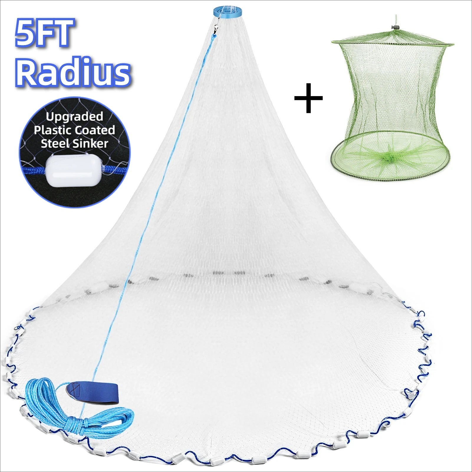 Casting Net 4ft 6ft 8ft Radius Cast Nets USA Saltwater Freshwater Fishing Net with Ring Easy to Throw Casting Net for Bait Trap