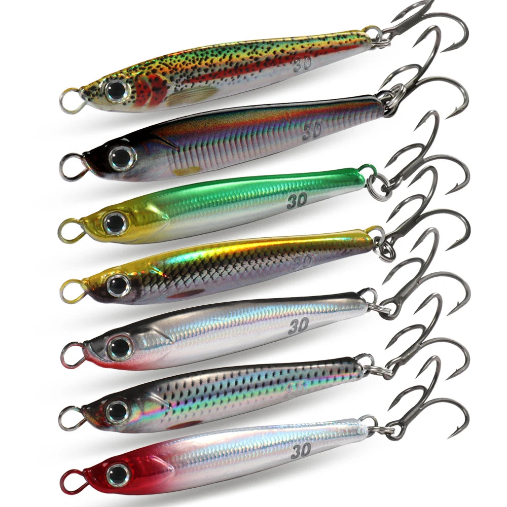 Metal Jig Lure Kit 7g 10g 20g 30g 40g Spoon Sinking Pencil VIB Fishing Tackle Teflon Hook Pesca Gear Swimbait 1-2Pcs Baits