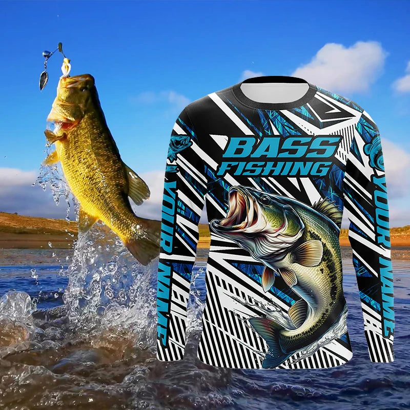 Bass Fishing Shirts Tops Camping Outdoor Sports Long Sleeve T Professional Fishing Competition Graphic T Shirts Men's Gifts