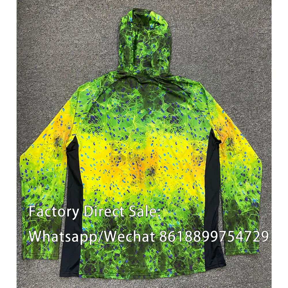 Men Fishing Shirts Face Mask Neck Anti-uv Breathable Hoodi Fishing Jersey Long Sleeve Sun Protection Angling Top Camisa De Pesca