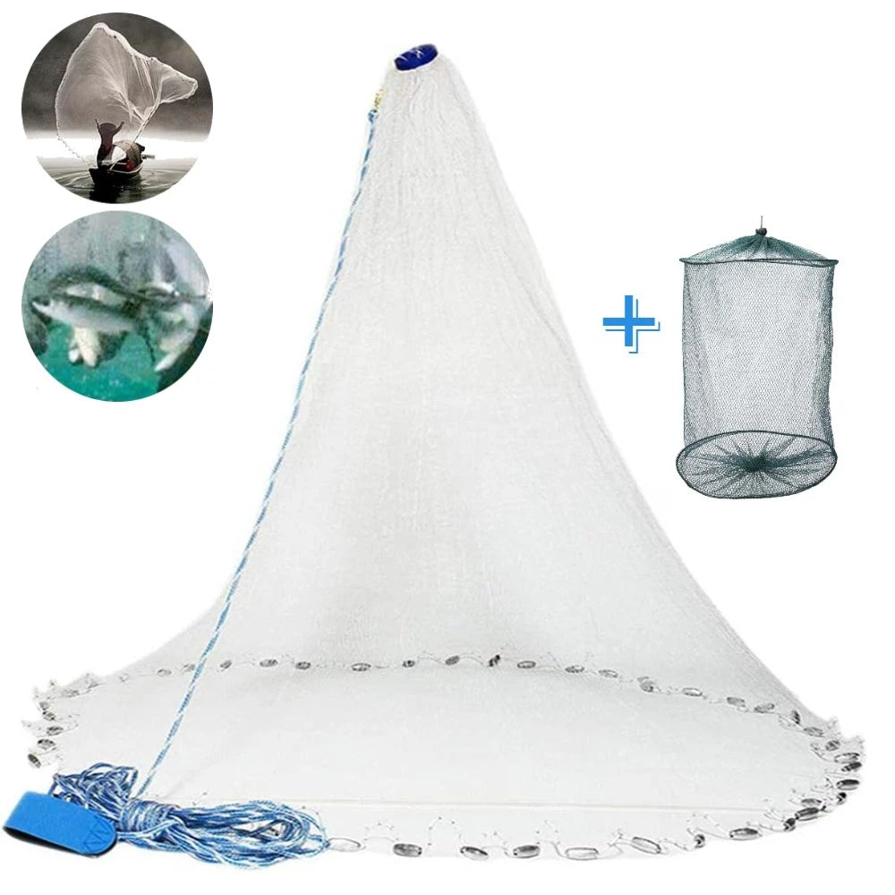 Fishing Cast Net Easy Hand Throw 3/4/5/6/7/8/9/10ft Radius Fishing Bait Net