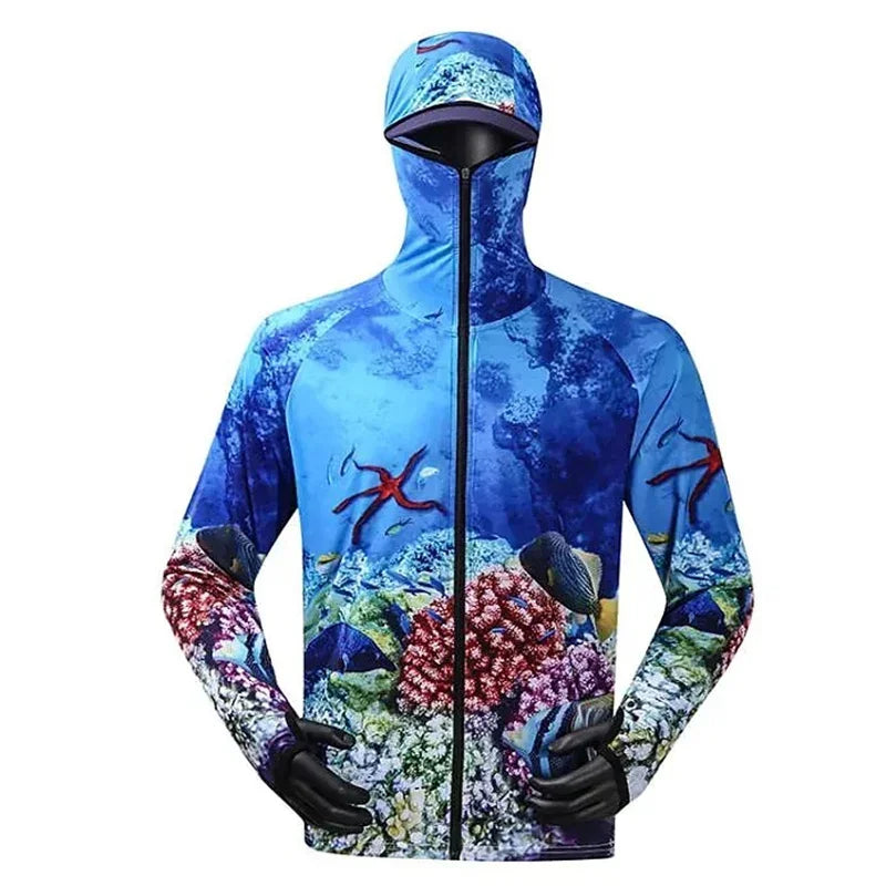 Men's Anti-UV Fishing Shirts Comfortable Ventilation Printed Sublimation Hoodie Jerseys Zipper Clothing for Outdoor Activities