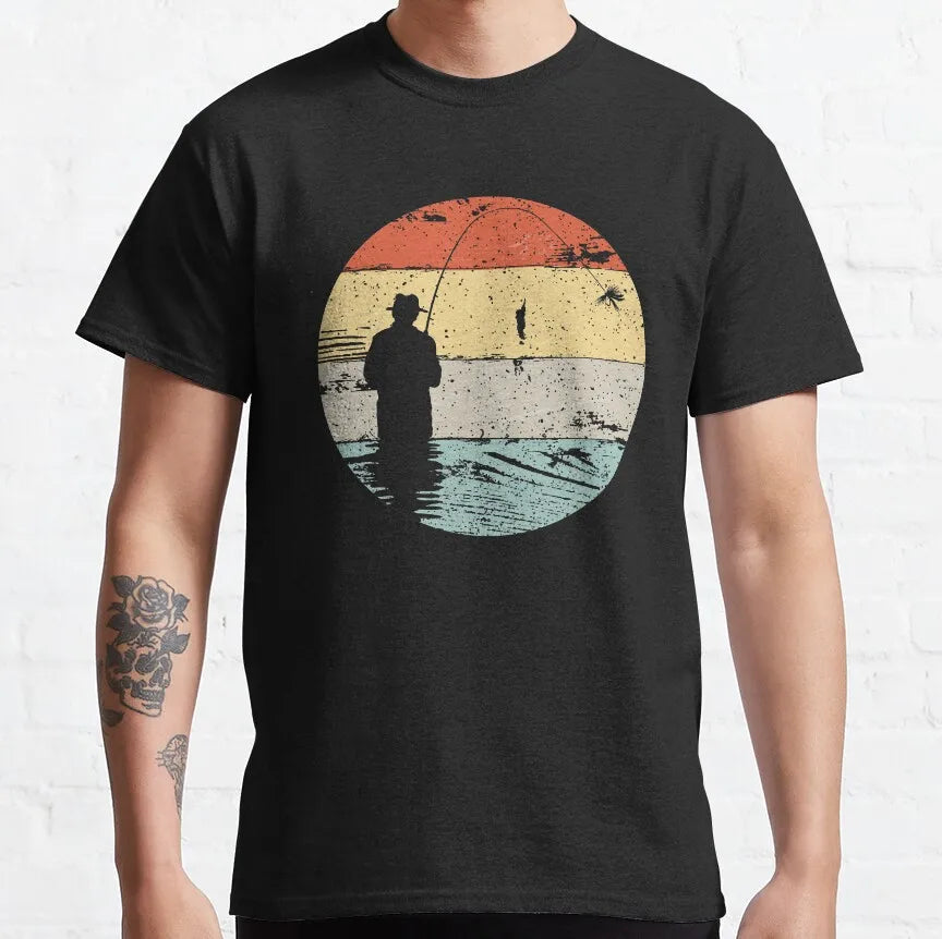 Men's Fly Fishing Trout Graphic T-Shirt — Short Sleeve Cotton