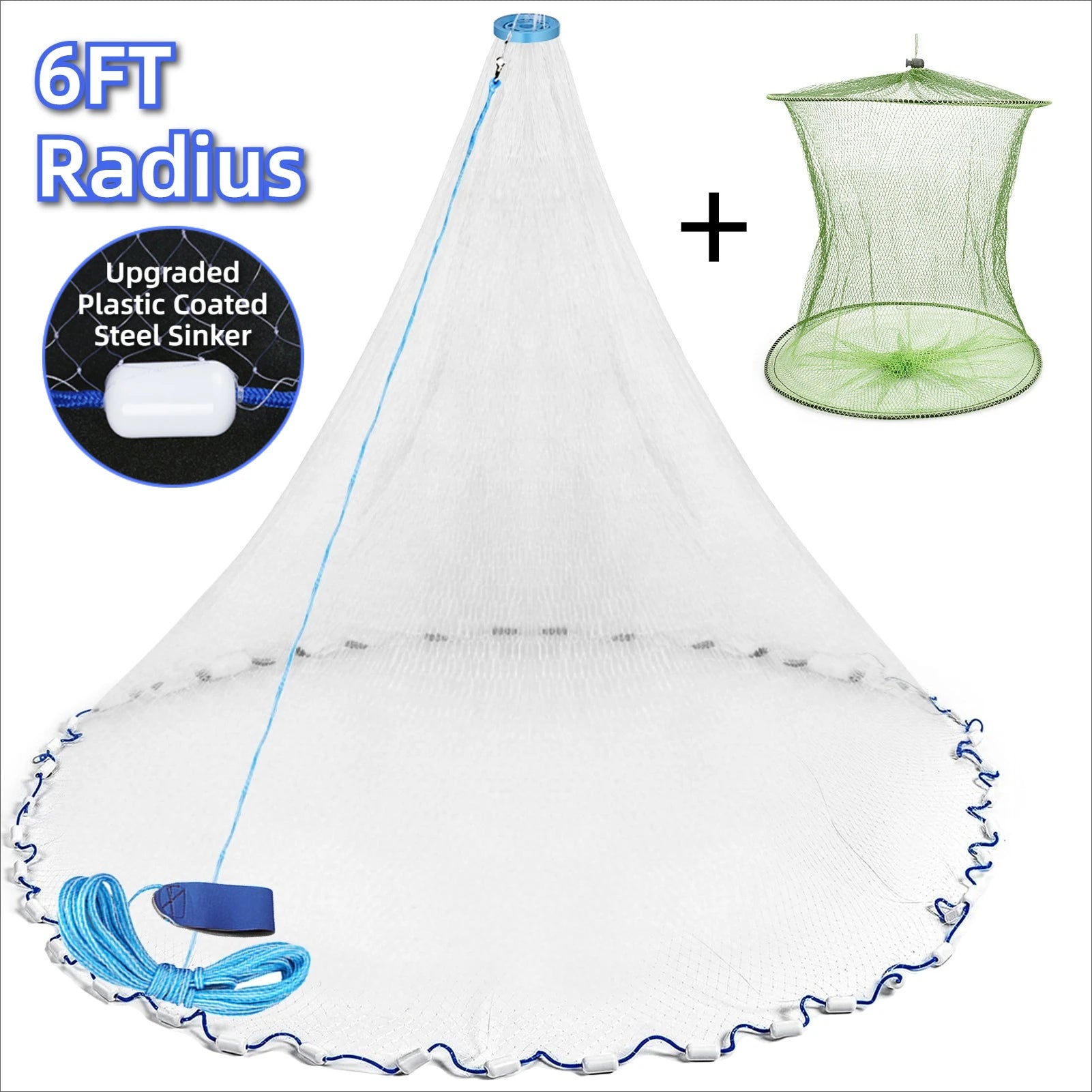 American Saltwater Fishing Cast Net for Bait Trap Fish 3/4/5/6/7/8/9/10ft Radius Casting Nets