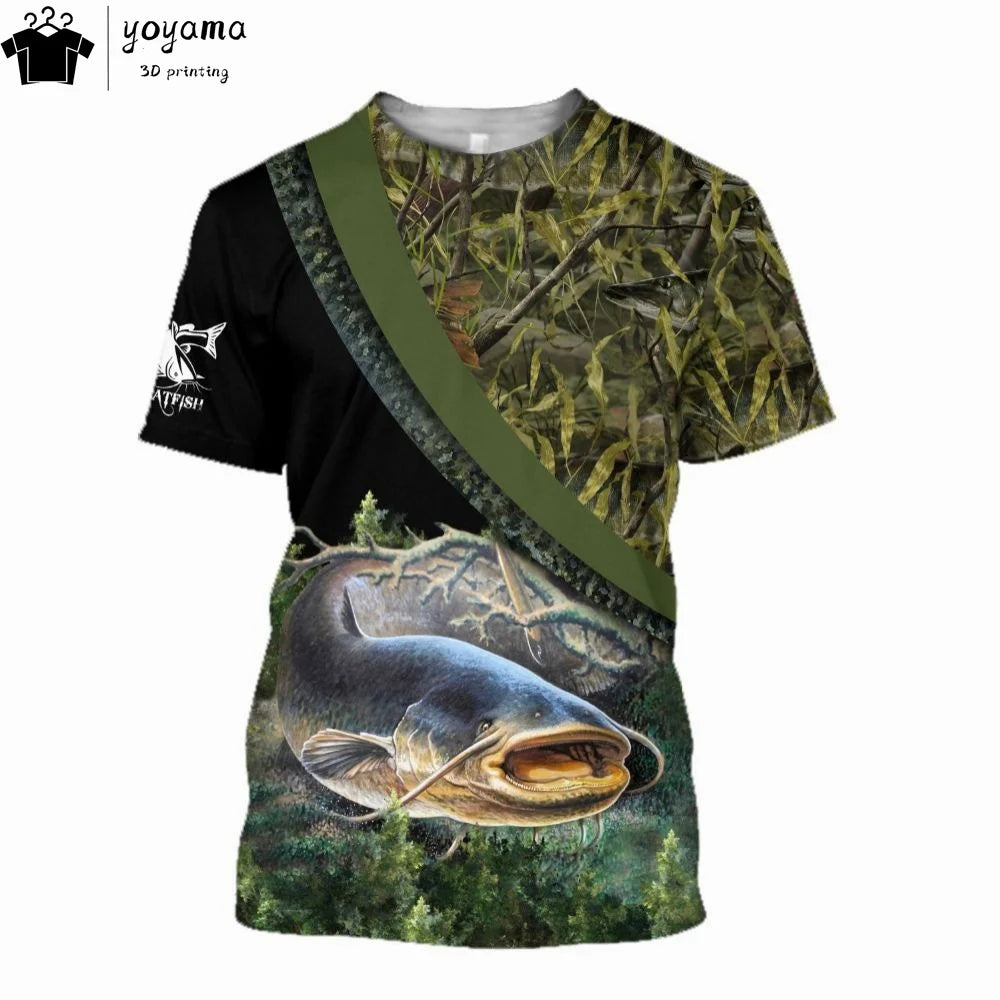 Fishing Pattern Print Clothes 3D Print Men's Summer Clothes Funny T shirts Short Sleeve Tee Fishing Graphic T shirts O-Neck Tops
