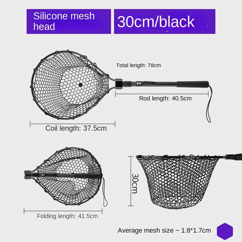 Fishing Nets Folding Laning Net Cheap Price Rubber/Silicone Mesh Catch 14kg Fish Lure Fishing Tool Anglers Accessory