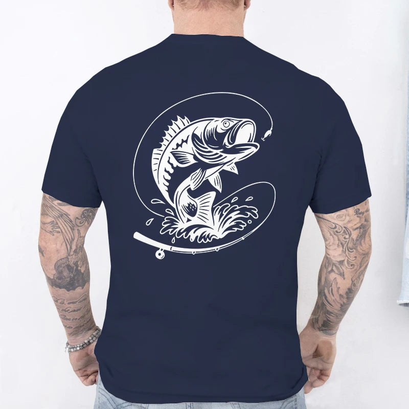Fishing Lover T-Shirts for Men Fisherman Heartbeat Bass Fish Print Graphic Tops Casual Short Sleeve Tees Oversized Male Clothing