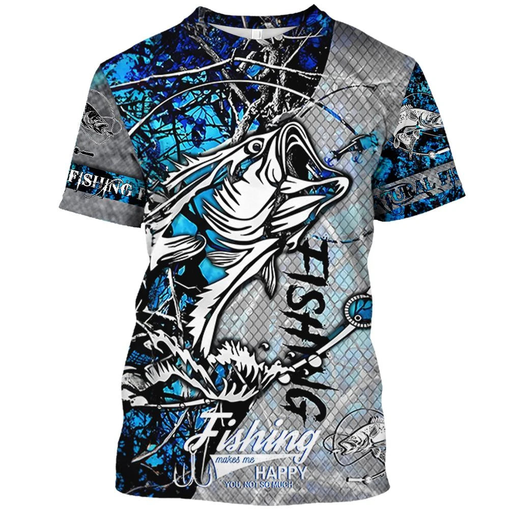 New Fishing T-Shirt Men Tshirt Fish Graphic Clothing O-Collar Oversized Tops Outdoor Sport Apparel Summer for Male Tee Shirts