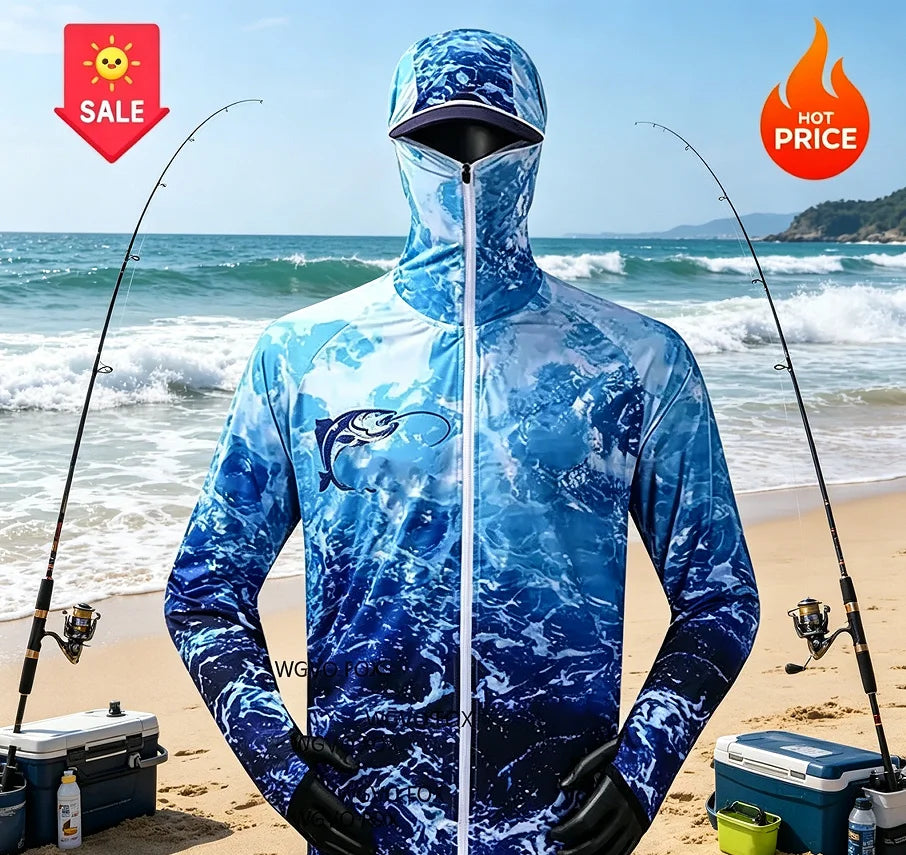 Men's Anti-UV Fishing Shirts Comfortable Ventilation Printed Sublimation Hoodie Jerseys Zipper Clothing for Outdoor Activities