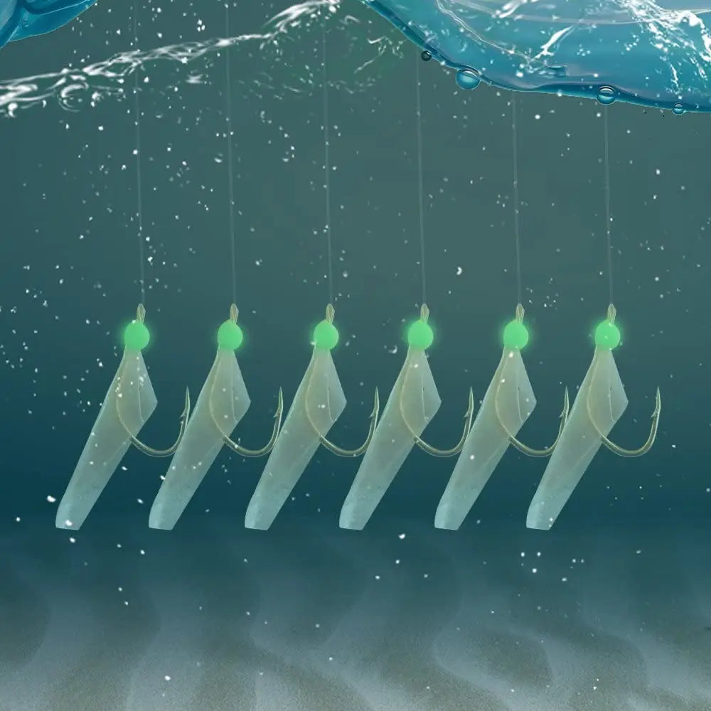10/20/30 Packs Real Fish Skin Rigs Luminous Fishing Bait Rigs Freshwater Saltwater Glow in Dark with Swivel Hooks Size 4 6 8
