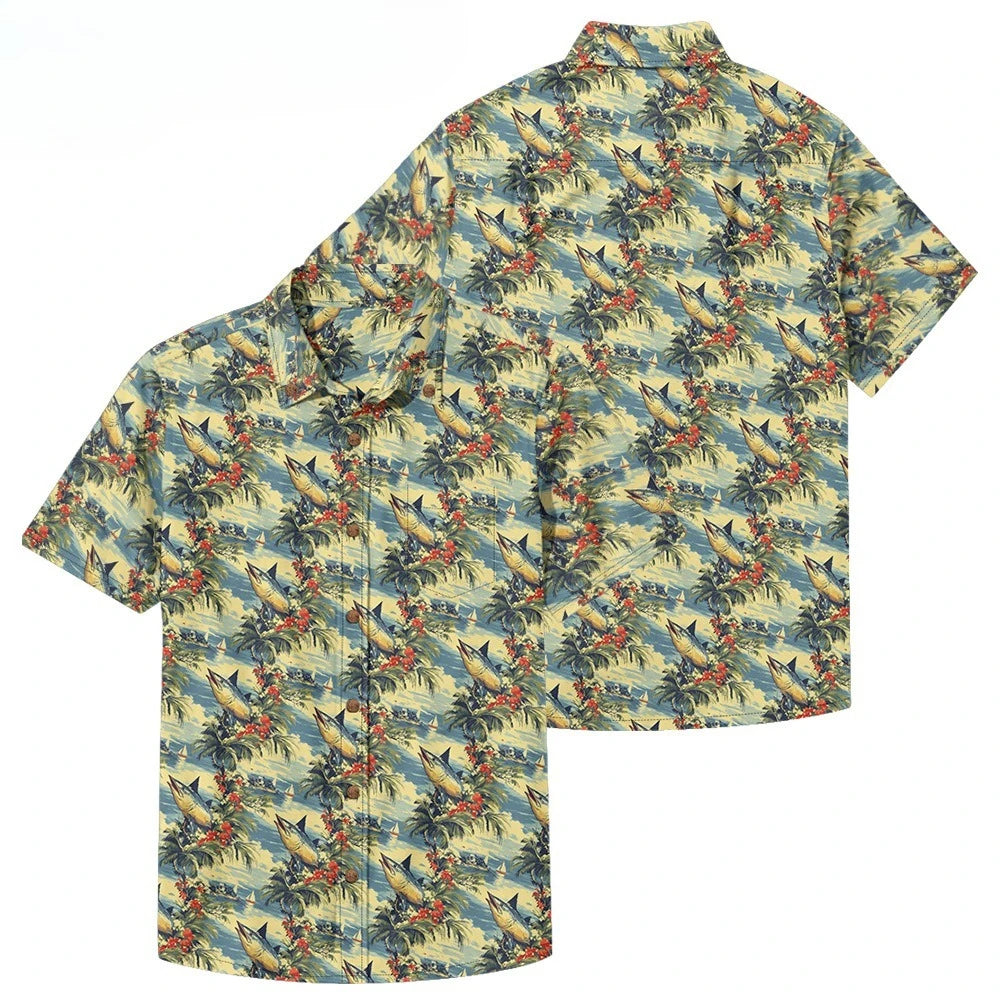 Men's Casual Fishing Button-Down Shirt — Vintage Beach Style
