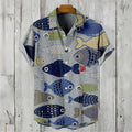 Men's Shirt Vintage Fish Japanese Art Linen Blend Comfortable Casual Breathable Hawaiian Shirt Lapel Short Sleeve Shirt