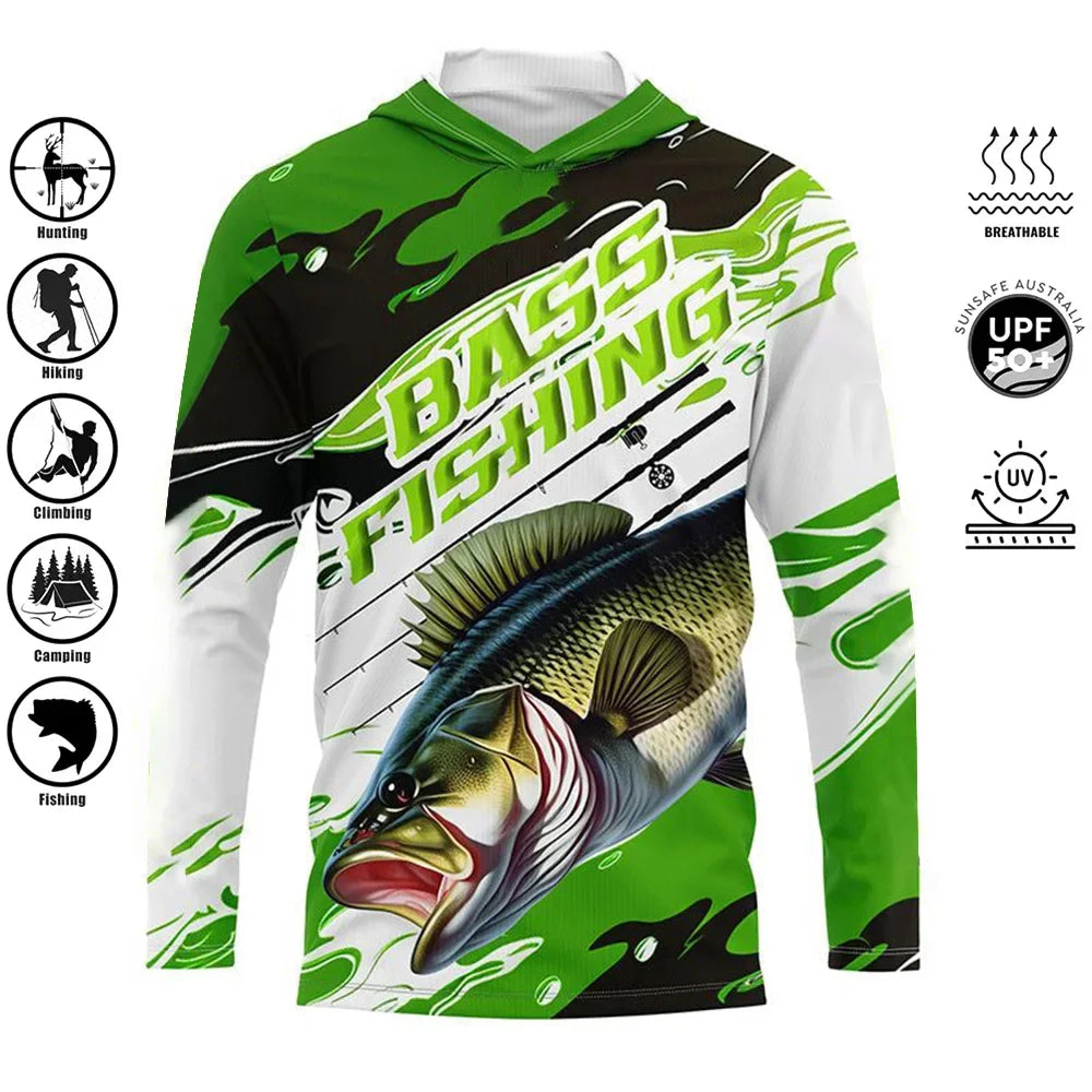 Fishing Shirts Hooded Shirt Uv Protection Man Outdoor Fashion Print Moisture Wicking Fishing Apparel Tops