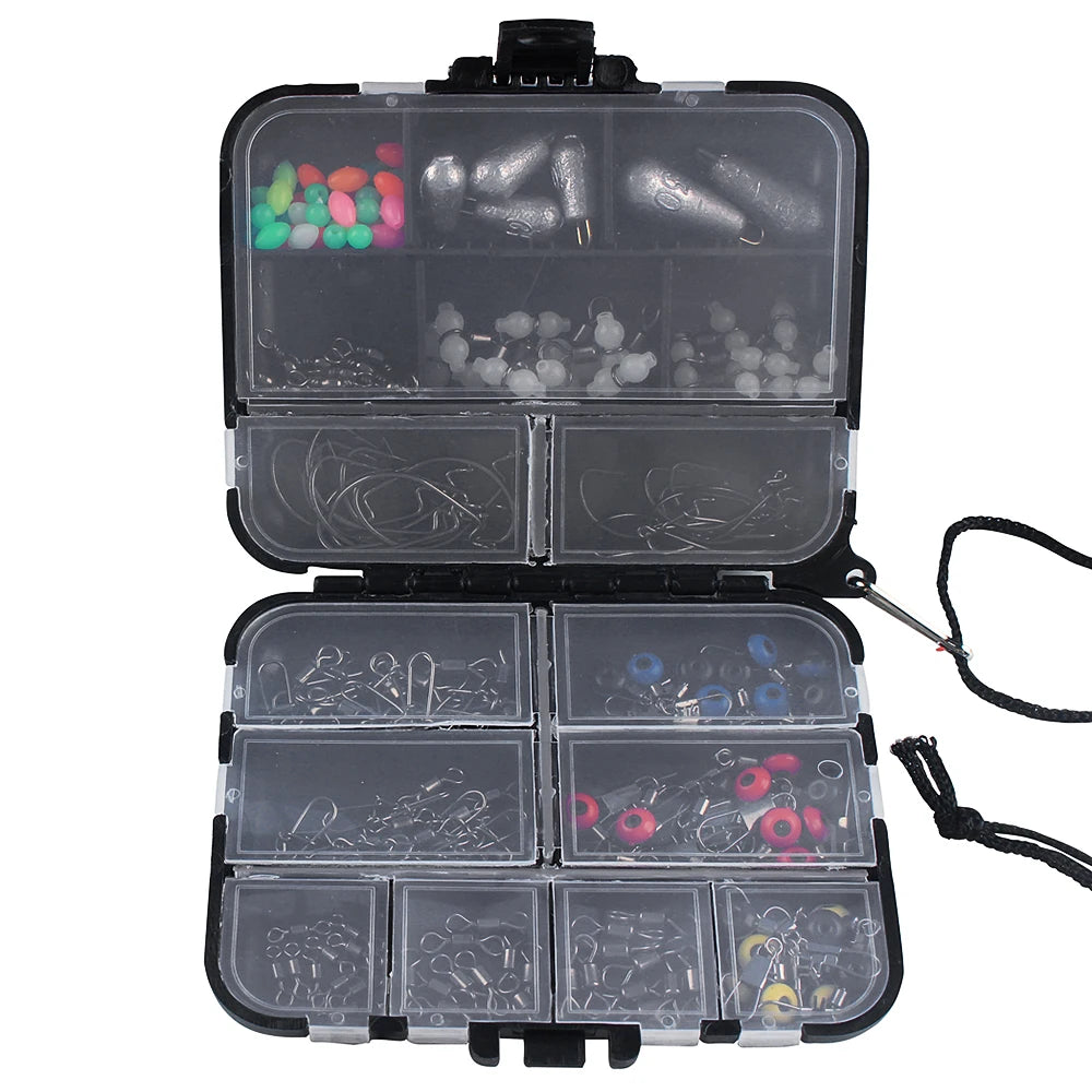 Fishing Accessories Kit Crank Hooks Sinker Weights Swivels Snaps Connectors Beads Fishing Tackle Box Set Fishing Swivels