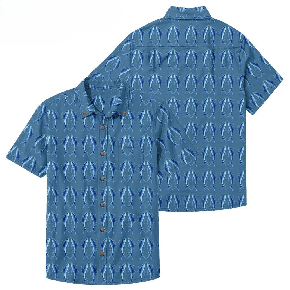 Men's Casual Fishing Button-Down Shirt — Vintage Beach Style