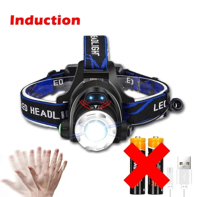 Powerful LED Induction Headlamp USB/DC Rechargeable