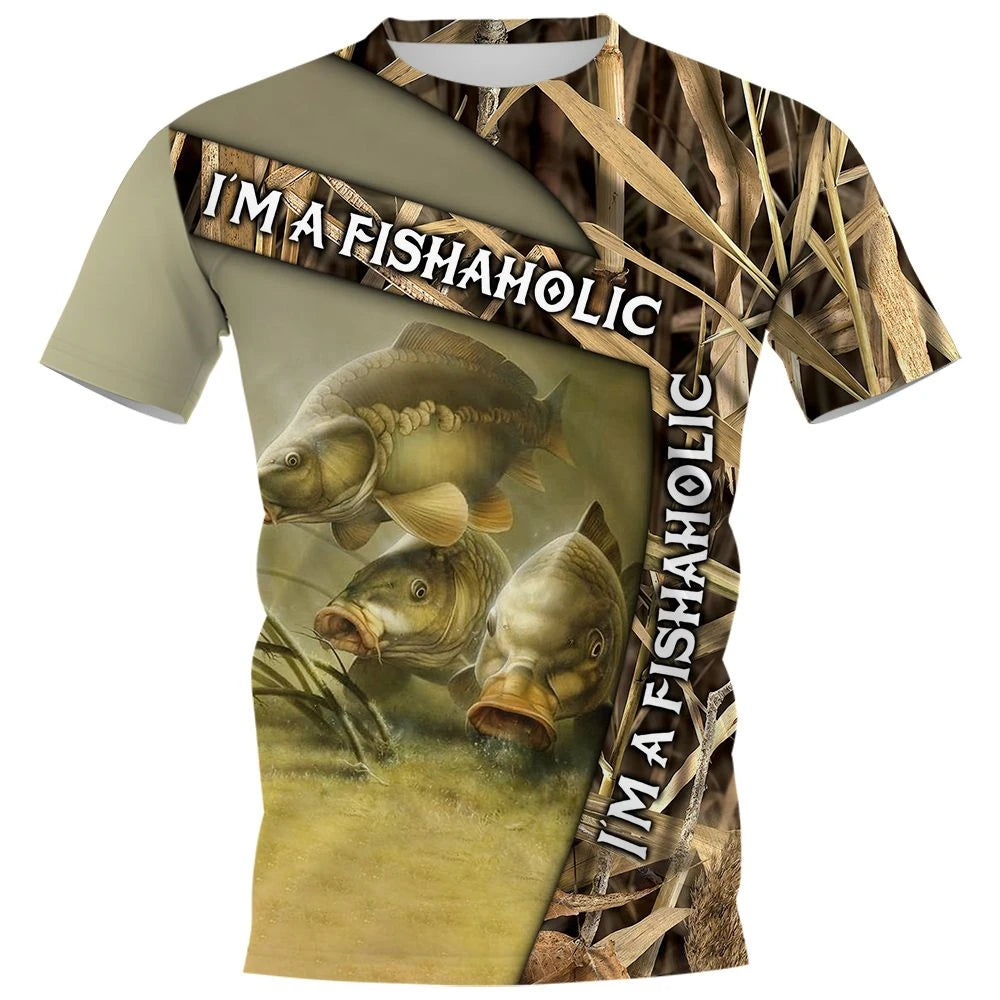 New Fishing T-Shirt Men Tshirt Fish Graphic Clothing O-Collar Oversized Tops Outdoor Sport Apparel Summer for Male Tee Shirts