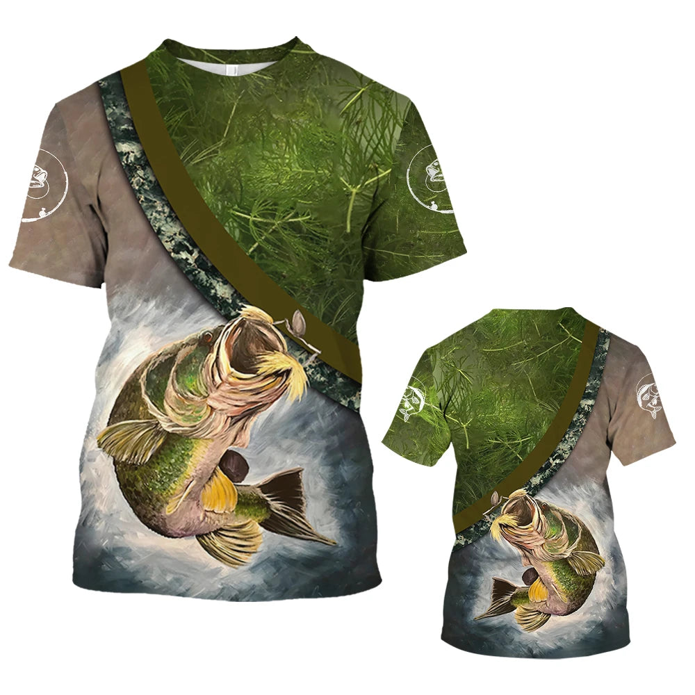 New Fishing T-Shirt Men Tshirt Fish Graphic Clothing O-Collar Oversized Tops Outdoor Sport Apparel Summer for Male Tee Shirts