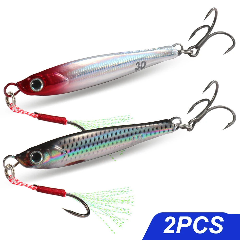 Metal Jig Lure Kit 7g 10g 20g 30g 40g Spoon Sinking Pencil VIB Fishing Tackle Teflon Hook Pesca Gear Swimbait 1-2Pcs Baits
