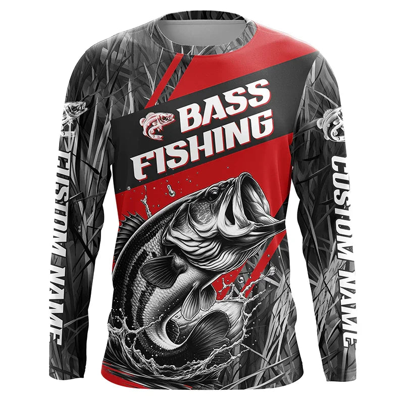 Bass Fishing Shirts Tops Camping Outdoor Sports Long Sleeve T Professional Fishing Competition Graphic T Shirts Men's Gifts