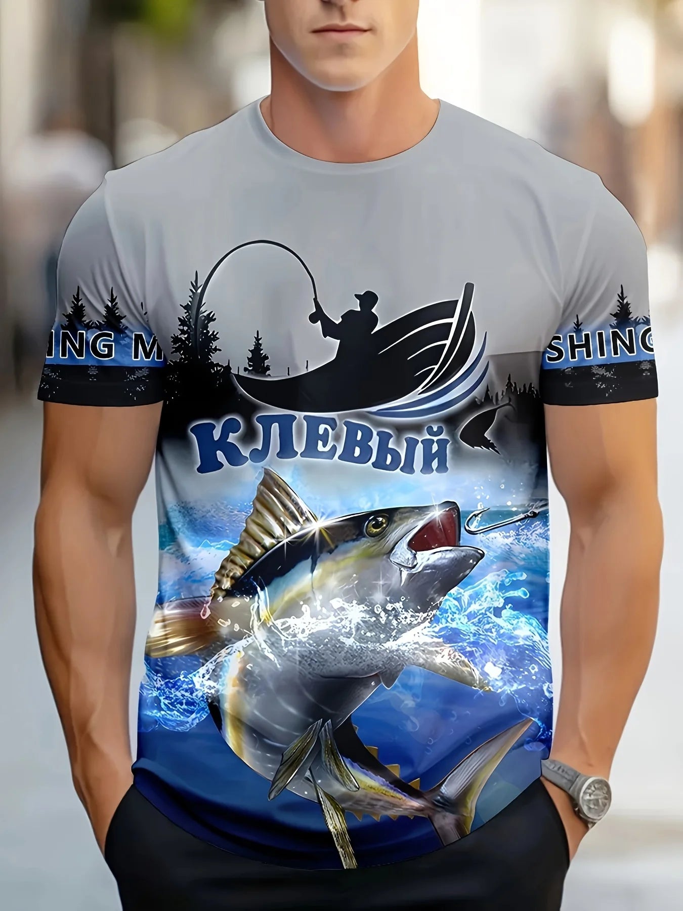 New Fishing T-Shirt Men Tshirt Fish Graphic Clothing O-Collar Oversized Tops Outdoor Sport Apparel Summer for Male Tee Shirts
