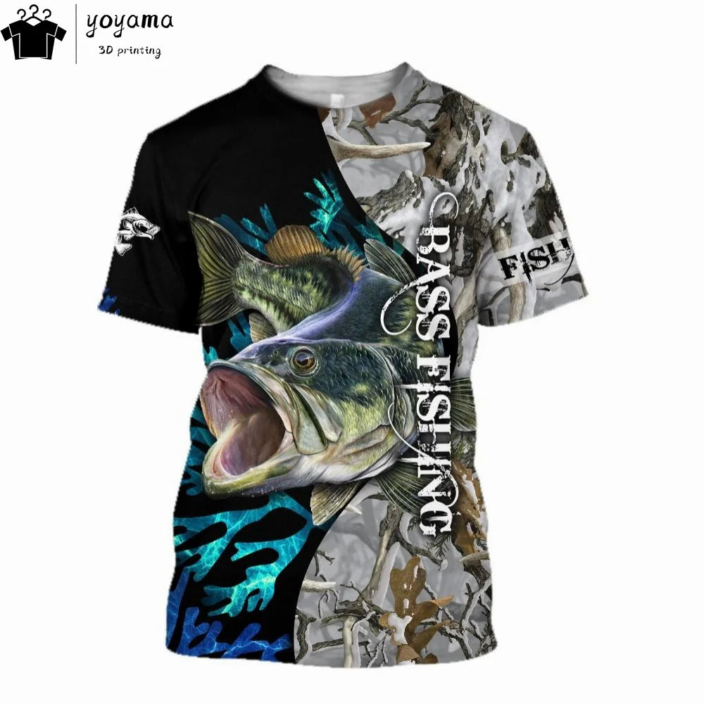 Fishing Pattern Print Clothes 3D Print Men's Summer Clothes Funny T shirts Short Sleeve Tee Fishing Graphic T shirts O-Neck Tops