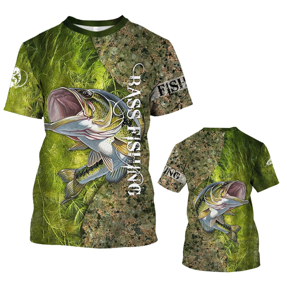 New Fishing T-Shirt Men Tshirt Fish Graphic Clothing O-Collar Oversized Tops Outdoor Sport Apparel Summer for Male Tee Shirts
