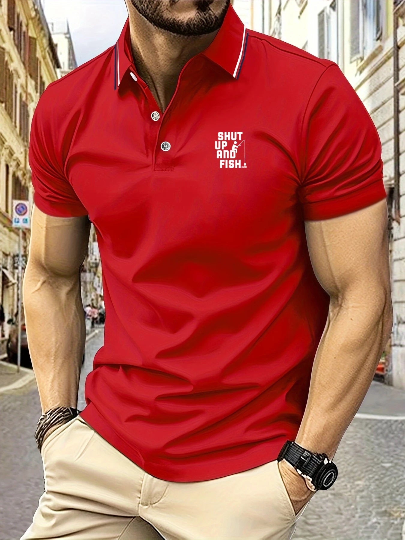 Short Sleeve Polo Tee Fishing Pattern Printing Summer Lapel Stripes Mens Polo Shirts Casual Breathable Light Luxury T-Shirt