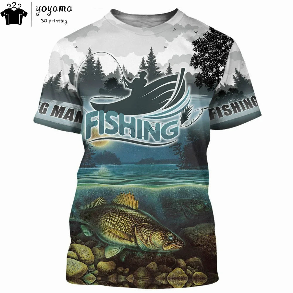 Fishing Pattern Print Clothes 3D Print Men's Summer Clothes Funny T shirts Short Sleeve Tee Fishing Graphic T shirts O-Neck Tops