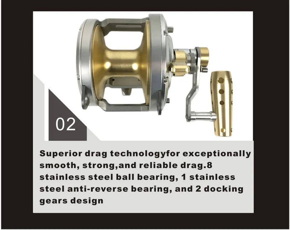 Heavy Duty Saltwater Fishing Trolling Reel Deep Sea 2 Speed Conventional Reel Metal 50W Boat Big Game Reels