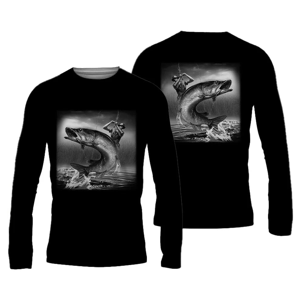Men's Fishing Shirts 3D Pinting Fishing Apparel Breathable T-Shirt Long Sleeve Summer Outdoor Sports Crewneck Fishing Shirts